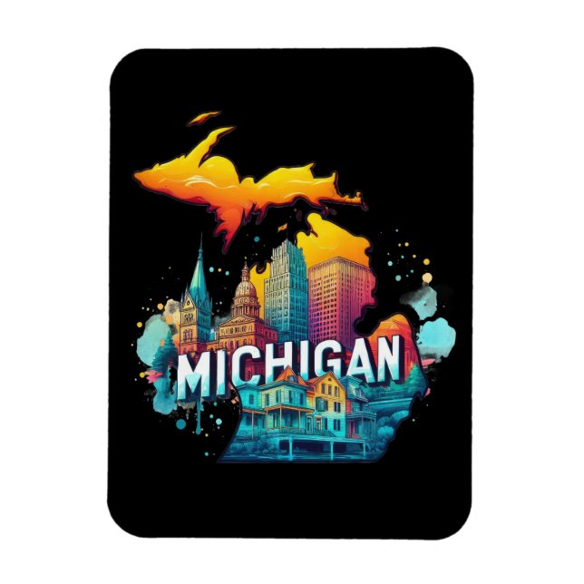 Magnet Flexible Carte d'état Retro Vintage Michigan (Vertical)