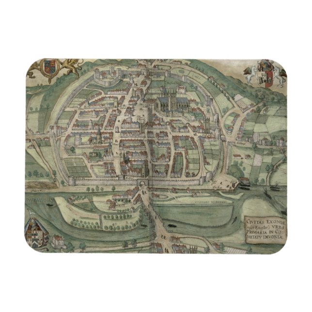 Magnet Flexible Carte d'Exeter, de 'Civitates Orbis Terrarum' par (Horizontal)