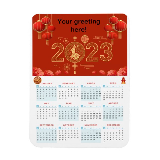 Magnet Flexible Carte du calendrier chinois du Nouvel An 2023 Rabb (Vertical)