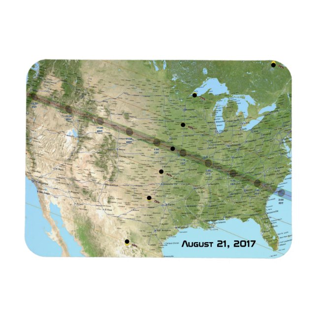 Magnet Flexible Carte du chemin d'Eclipse solaire 2017 (Horizontal)