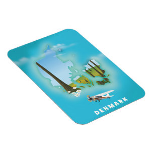 Magnet Flexible Carte du Danemark illustrée affiche de voyage.