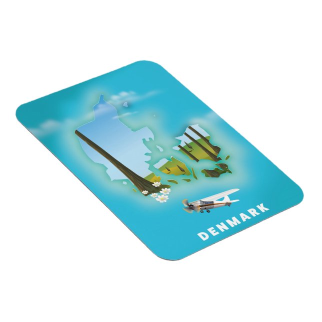 Magnet Flexible Carte du Danemark illustrée affiche de voyage. (Côté Droit)