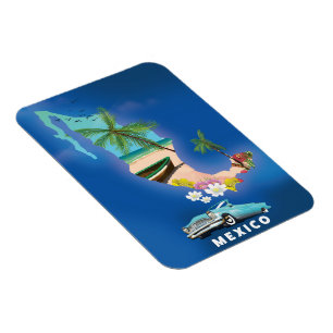 Magnet Flexible Carte du Mexique Illustration affiche de voyage.