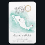 Magnet Flexible Carte du Mexique | Mariage de destination Playa de<br><div class="desc">Cette sauvegarde de l'aimant de date est la façon parfaite d'annoncer vos plans de mariage de destination! Il présente une carte du Mexique sur un arrière - plan aquarelle avec un petit coeur sur la carte près de Playa del Carmen. Il y a deux timbres d'annulation de passeport qui révèlent...</div>