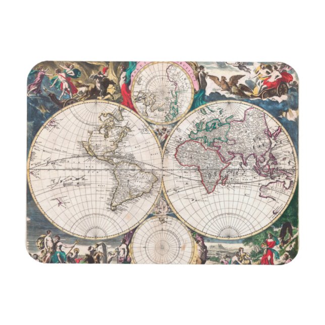 Magnet Flexible Carte du monde antique à double hémisphère (Horizontal)