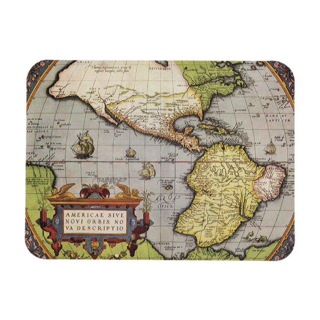 Magnet Flexible Carte du monde antique des Amériques, 1570 (Horizontal)