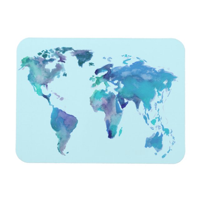 Magnet Flexible Carte du monde bleu aquarelle (Horizontal)