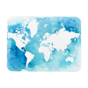 Magnet Flexible Carte du monde dans des bleus d'aquarelle
