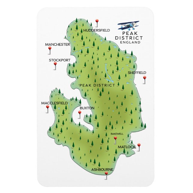 Magnet Flexible Carte du Peak District Angleterre (Vertical)