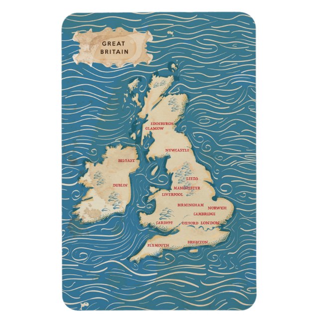 Magnet Flexible Carte du Royaume-Uni Affiche Vintage (Vertical)