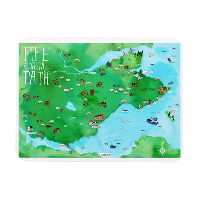 Magnet Flexible Carte illustrée de Fife Coastal Path Scotland (Horizontal)