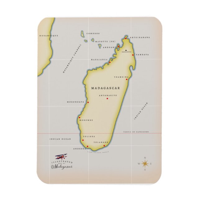 Magnet Flexible Carte illustrée de Madagascar (Vertical)