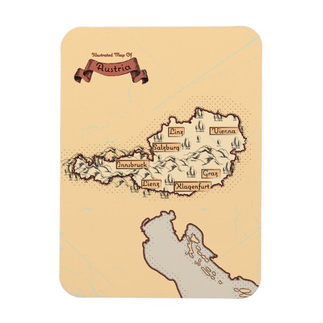 Magnet Flexible Carte illustrée vintage d'Autriche (Vertical)