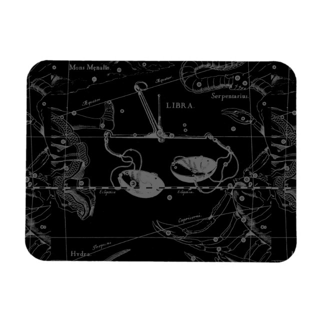 Magnet Flexible Carte Libra Constellation Hevelius 1690 sur Noir (Horizontal)