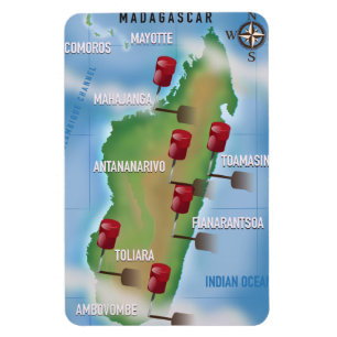 Magnet Flexible Carte Madagascar poster de voyage vintage.