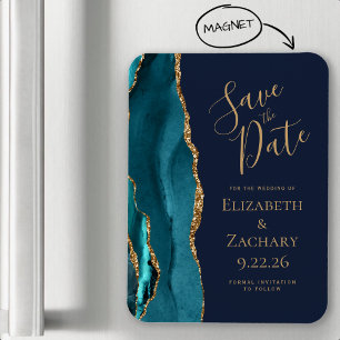Magnet Flexible Carte magnétique de mariage à l'agate sarcelle or 