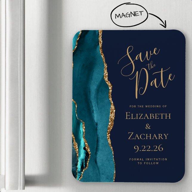 Magnet Flexible Carte magnétique de mariage à l'agate sarcelle or  (Créateur téléchargé)