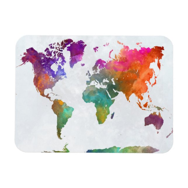 Magnet Flexible Carte Mondiale En Aquarelle (Horizontal)