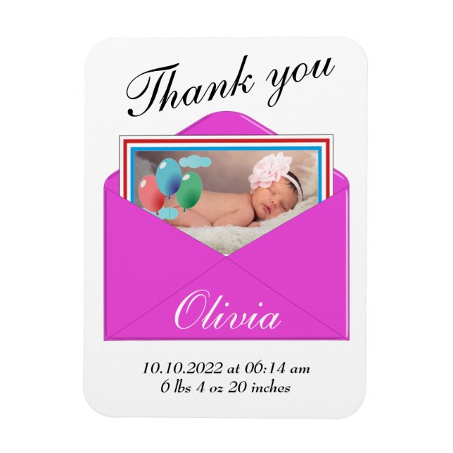 Magnet Flexible carte photo Faire-part de naissance Merci (Vertical)