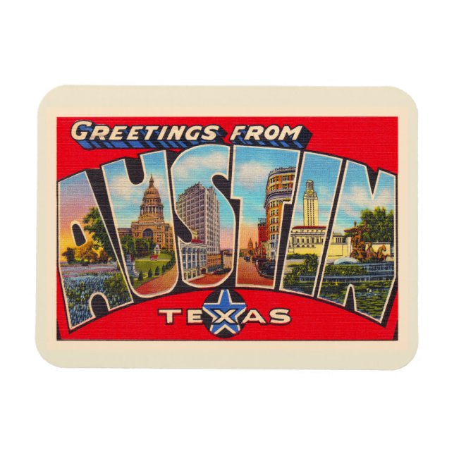 Magnet Flexible Carte postale Austin Texas TX Vintage (Horizontal)