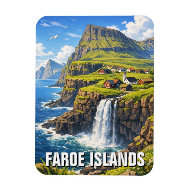 Magnet Flexible Carte postale de la cascade des îles Féroé (Vertical)
