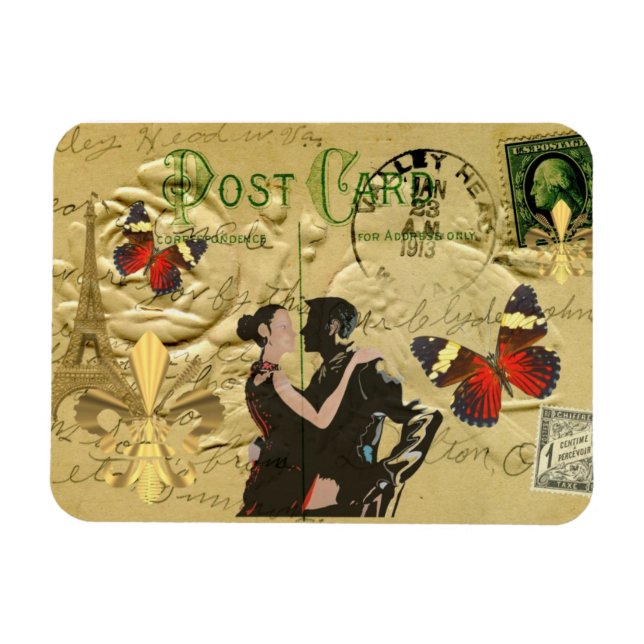 Magnet Flexible Carte postale Paris Tango vintage (Horizontal)