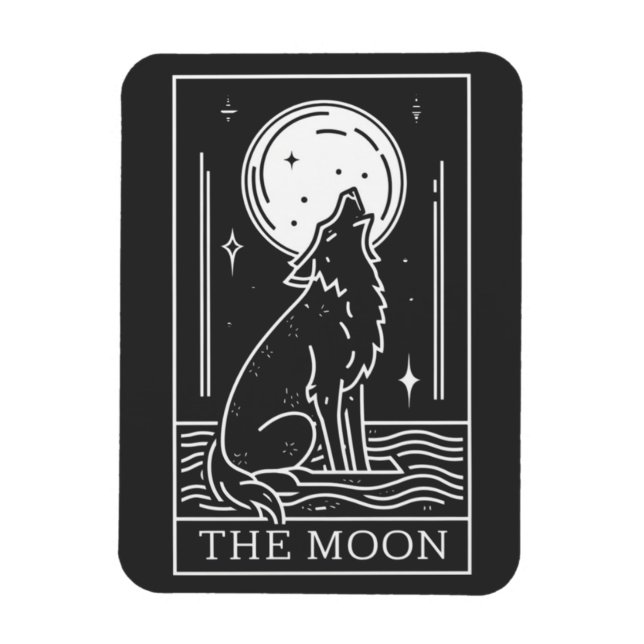 Magnet Flexible Carte Tarot Le Loup Lune hurlant (Vertical)