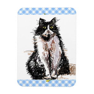 Magnet Flexible Carte Tuxedo Cat Cute Dessin Black and White Cats