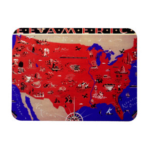Magnet Flexible Carte vintage du Bureau de Tourisme des États-Unis