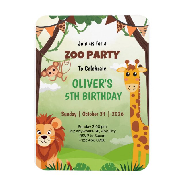 Magnet Flexible Cartes d'invitation pour les 5 ans d'anniversaire  (Vertical)
