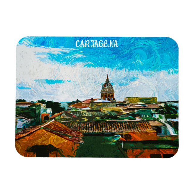 Magnet Flexible Carthagène Colombie Peinture Ville Vue (Horizontal)