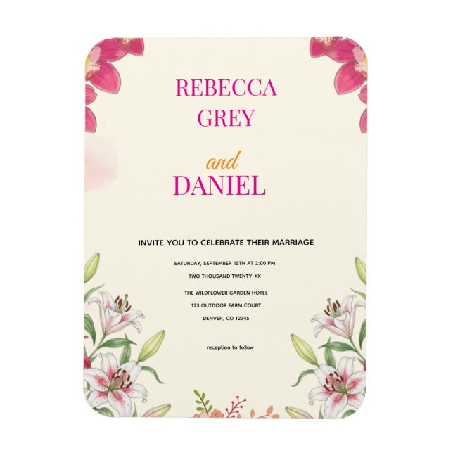 Magnet Flexible Carton d'invitation floral à l'orchidée rose éléga (Vertical)