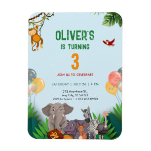 Magnet Flexible Carton d'invitation pour 3ème anniversaire Animaux