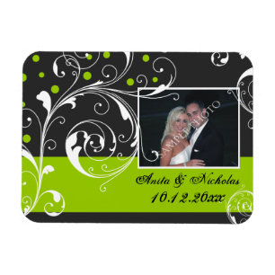 Magnet Flexible Cartouche noir, mariage vert Enregistrer la date
