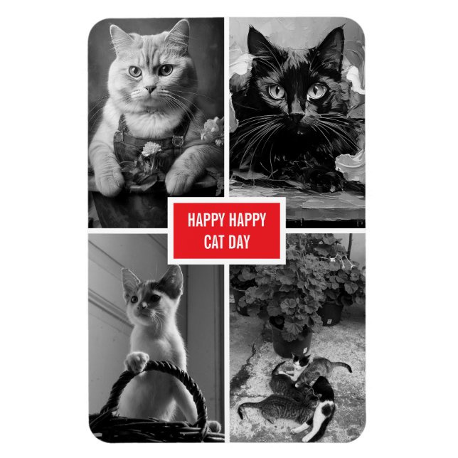 Magnet Flexible cat day black white red  (Vertical)