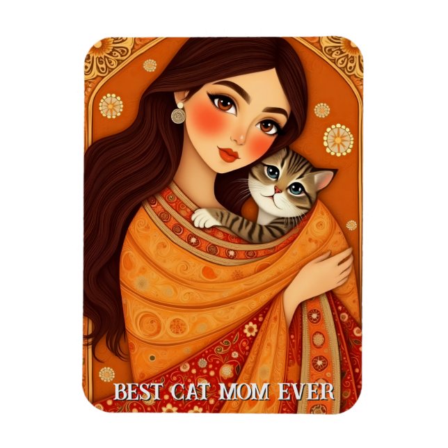 Magnet Flexible Cat lover Mom Photo  orange (Vertical)