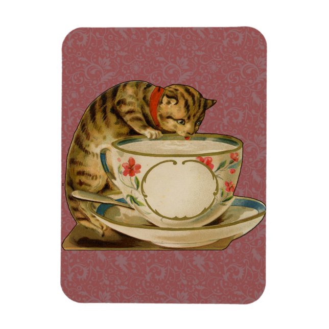Magnet Flexible Cat Teacup Cute Vintage Victorien (Vertical)