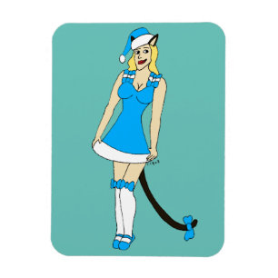 Magnet Flexible Catgirl de Noël bleu