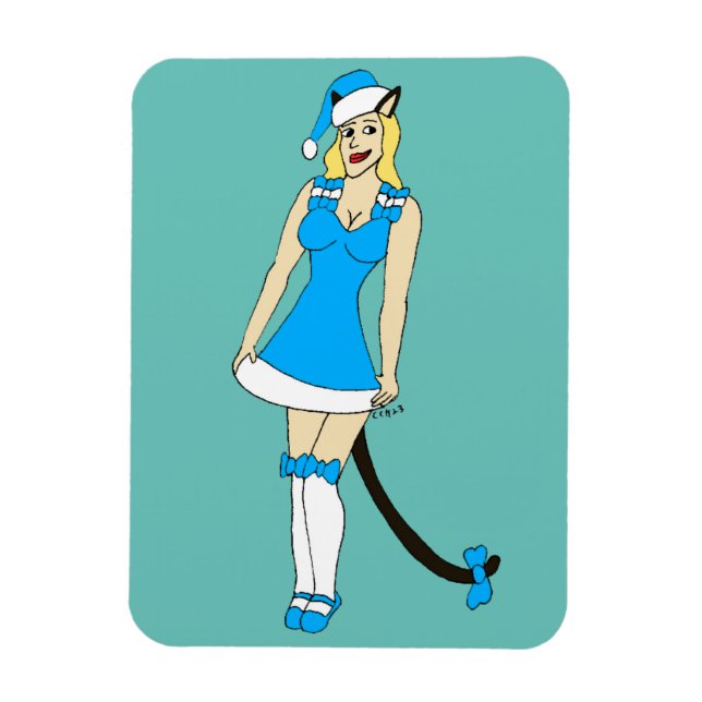 Magnet Flexible Catgirl de Noël bleu (Vertical)