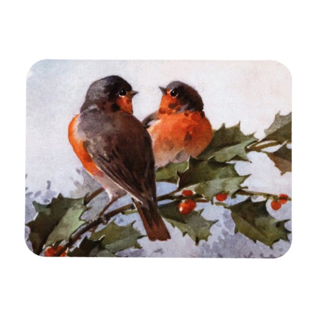 Magnet Flexible Catherine Klein : Robins sur Holly (Horizontal)