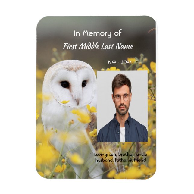 Magnet Flexible Celebration of Life Service Photo Barn Owl Bird  (Vertical)
