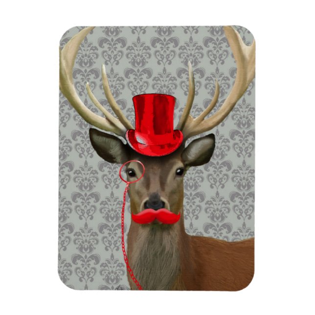 Magnet Flexible Cerf avec Casquette rouge et Moustache (Vertical)
