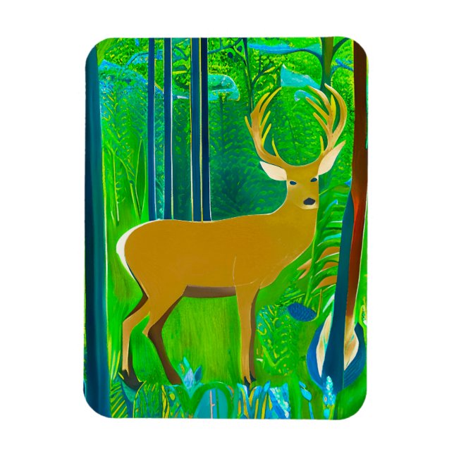 Magnet Flexible Cerf dans un cadre forestier d'Imaginaire (Vertical)