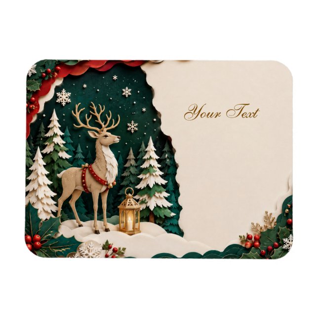 Magnet Flexible Cerf de Noël cadre forestier (Horizontal)