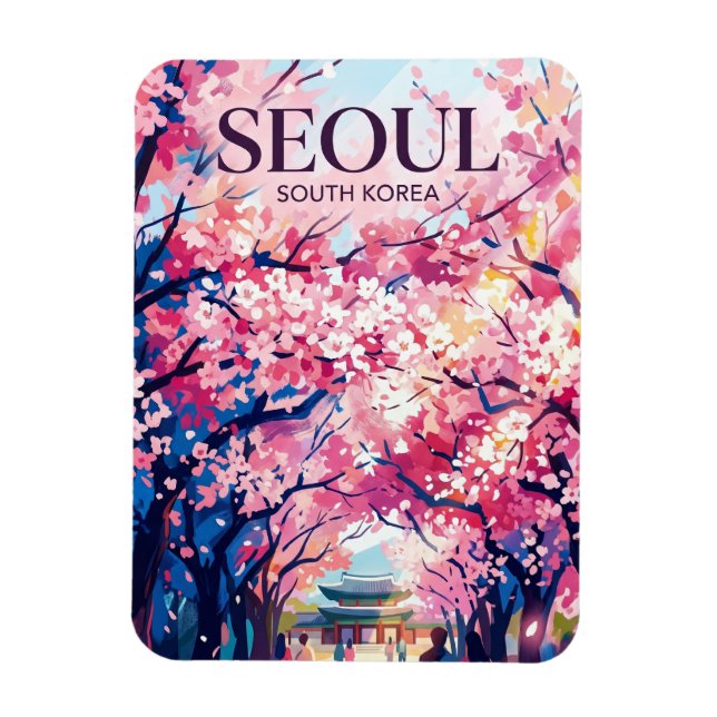 Magnet Flexible Cerisiers en fleurs de Séoul Corée du Sud (Vertical)