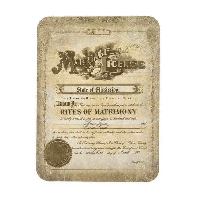 Magnet Flexible Certificat de mariage vintage (Vertical)