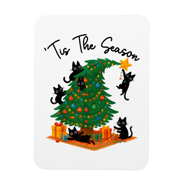 Magnet Flexible C'est la saison Arbre de Noël Chat noir mignon (Vertical)