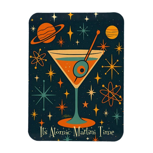 Magnet Flexible C'est l'heure du Martini Atomique Étoiles Cosmique (Vertical)