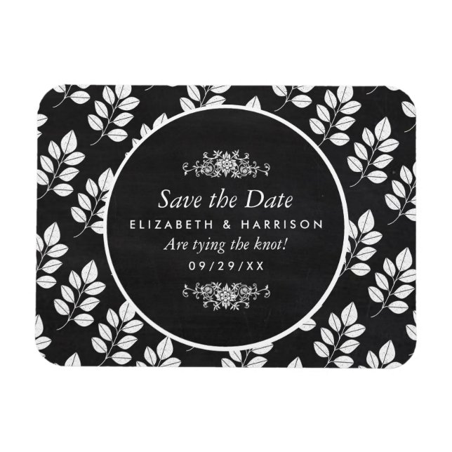 Magnet Flexible Chalkboard Floral Leaf Wedding Save The Date (Horizontal)