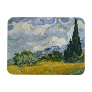 Magnet Flexible Champ de blé avec cyprès, peinture à l'huile, Van